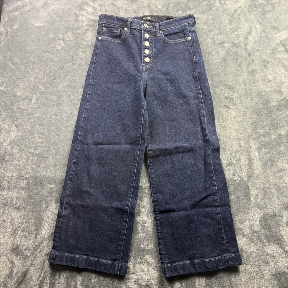 Banana Republic High Rise Wide Leg Jeans Women's 27 Short Blue Dark Button Fly